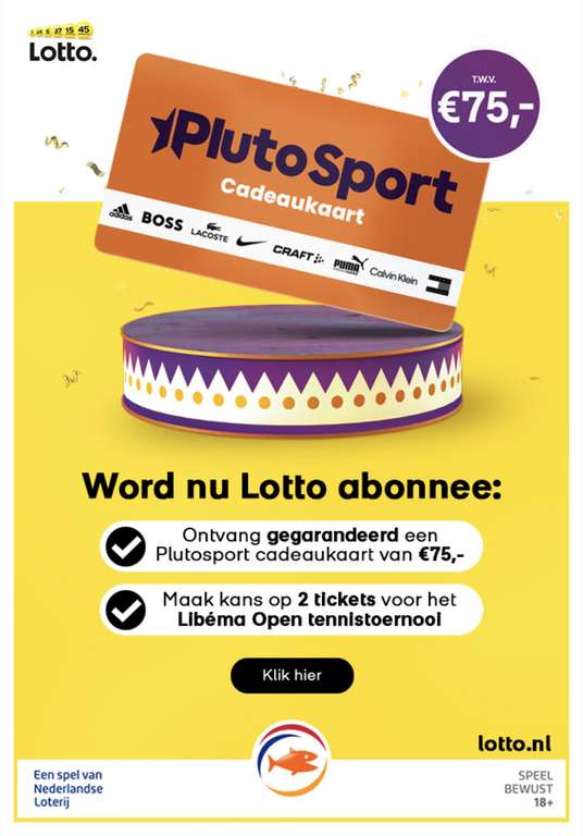 Lotto - €75 shoptegoed bij Pluto Sport *Lees beschrijving*