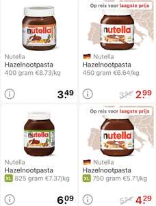 Dezelfde Nutella in een Duitse verpakking bij PicNic 23% goedkoper (géén aanbieding) Kiloprijs €5,71 in plaats van €7,37