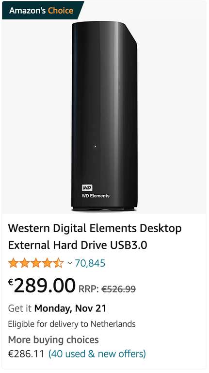 WD Elements Desktop HDD USB 3.0 18TB @ Amazon DE [Black Friday Deal]