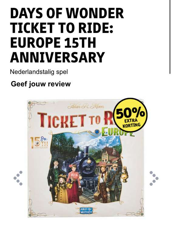 [kruidvat] Ticket To Ride: Europe: 15th anniversary €42,50 uitverkocht. Trekpleister aanbieding nog wel beschikbaar europa editie €18,50