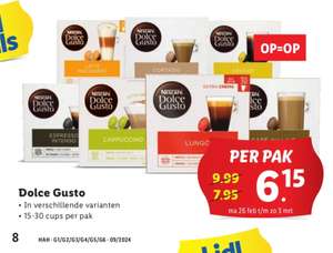 Dolce Gusto cups per pak (30 cups) maar €6,15