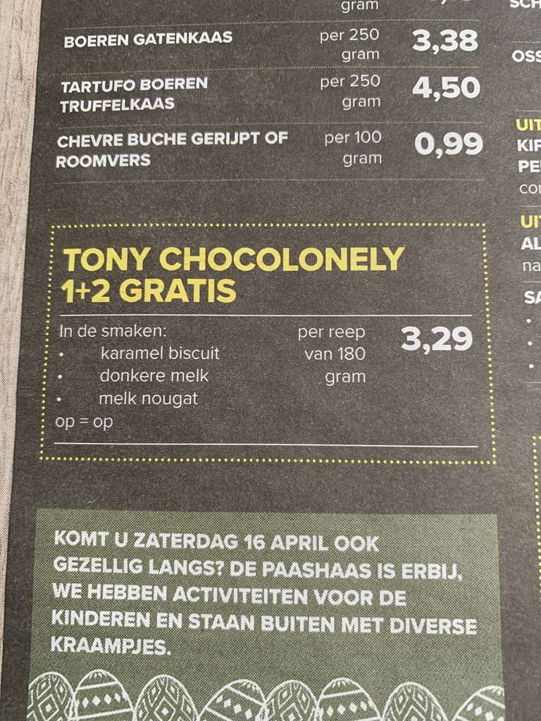 Tony Chocolonely 1+2 gratis