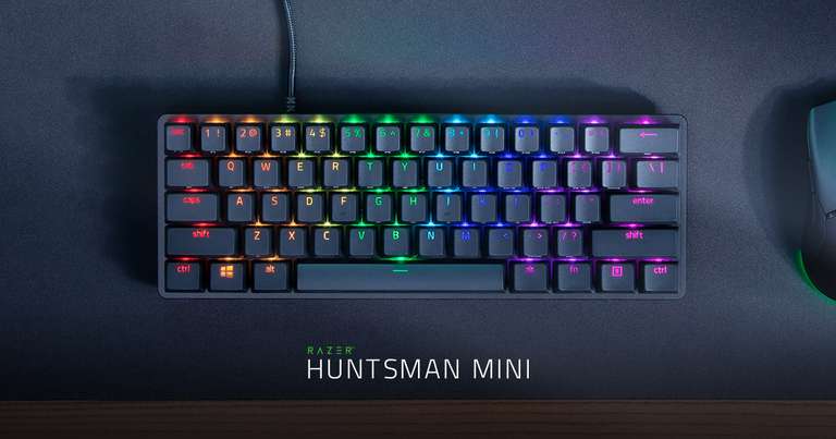 Razer Huntsman Mini PAARS Switch - Compact 60% Gaming keyb Optische schakelaars, PBT-Toetsen, USB-C-kabel, Chroma RGB-verlichting US layout
