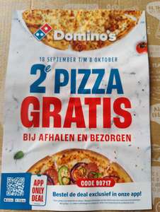 Domino's app. 2e pizza gratis, van 18 sept tot 8 okt