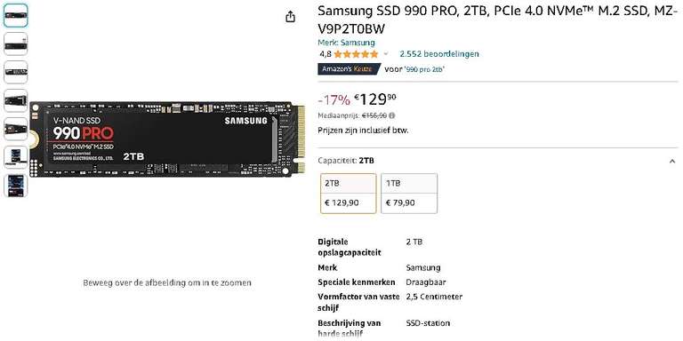 Samsung SSD 990 Pro 2TB PCIe 4.0 NVMe M.2 SSD