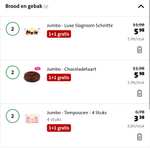 8 tompoucen 3,39 euro (1+1 gratis, ook Chocoladetaart en Schnitte) bij Jumbo Online