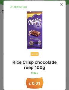 Milka Rice Crisp Chocolade Reep 100 gram voor €0,01 @ Foodello