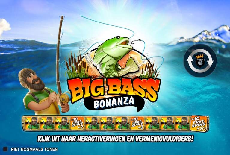 Betnation. 10 gratis spins bij het spel Big Bass Bonanza. Zonder storten, inzetten, rondspelen.