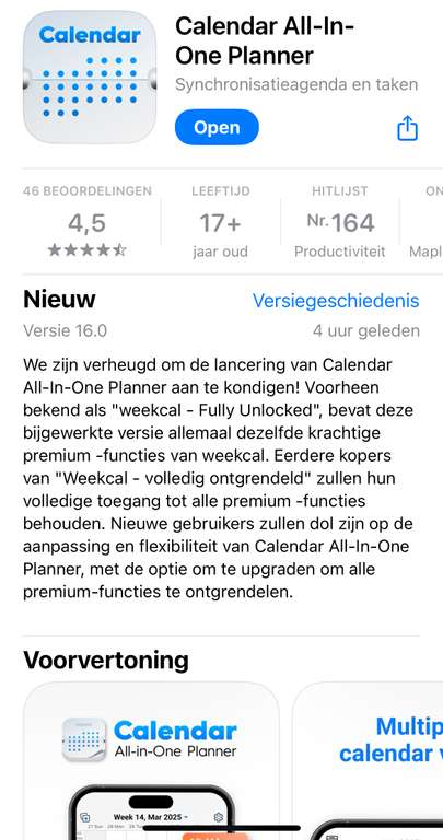 Calendar All-in-One voor iOS (WeekCal Pro, Full Unlock) gratis