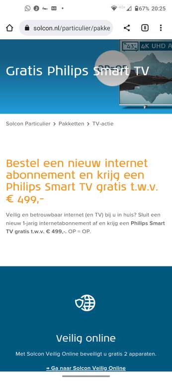 Internet abbo Solcon met "gratis" Philips Smart TV twv 286 euro