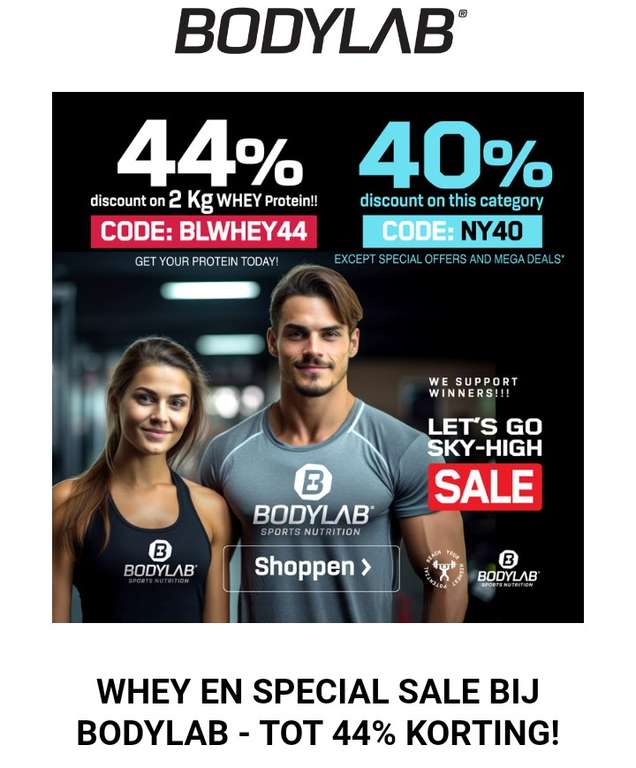 Whey en Special Sale bij Bodylab - Tot 44% korting