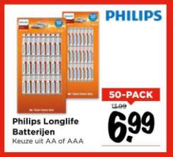 Philips Longlife Batterijen 50 stuks | AA of AAA (14 cent per stuk)