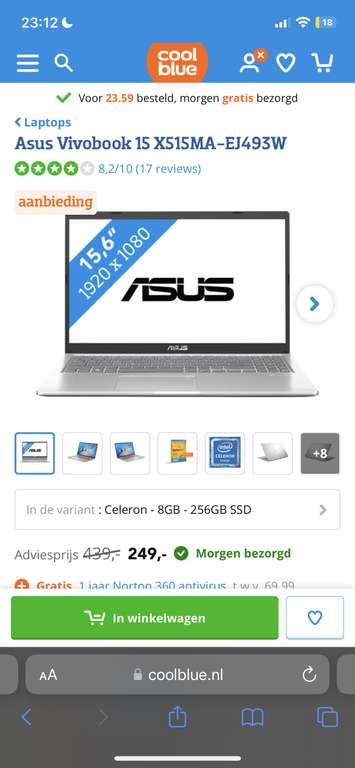 Asus Vivobook 15 X515MA-EJ493W - Laptop voor €249 bij Coolblue