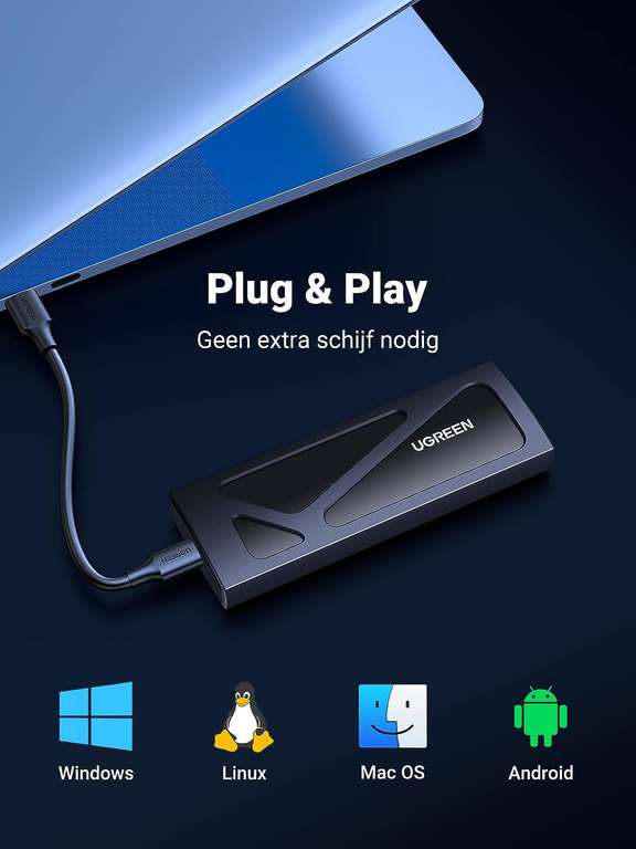 UGREEN M.2 Adapter NVMe SSD behuizing (zwart) voor €17,99 @ Amazon NL
