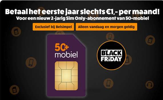 50+ mobiel eerste 12 maanden voor €1,- p/m @belsimpel