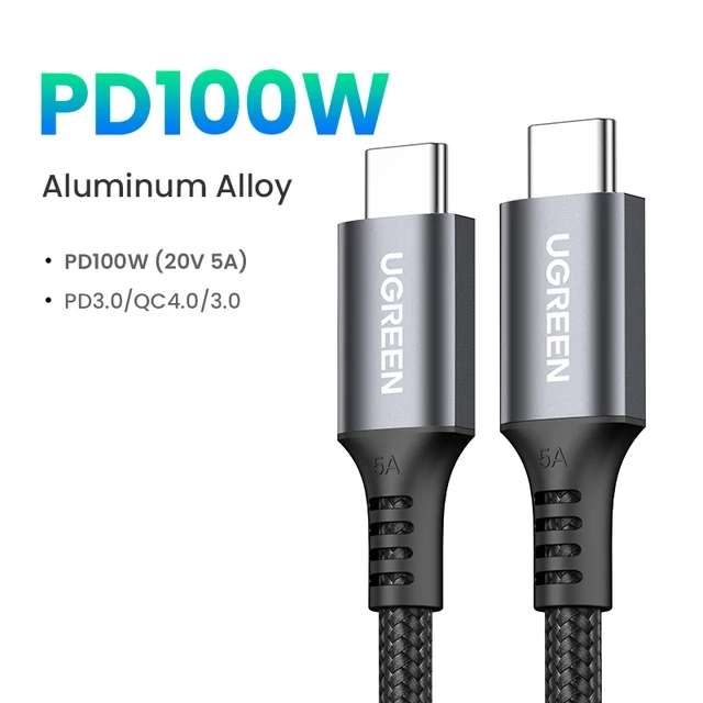 UGREEN 100W USB C Kabel naar USB C 5A/20V PD 3.0 PPS voor €5,08 @ AliExpress