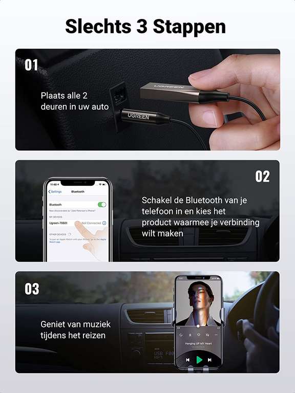 [Prime] UGREEN Auto Bluetooth 5.0 AUX & USB ontvanger voor €9,86 @ Amazon NL