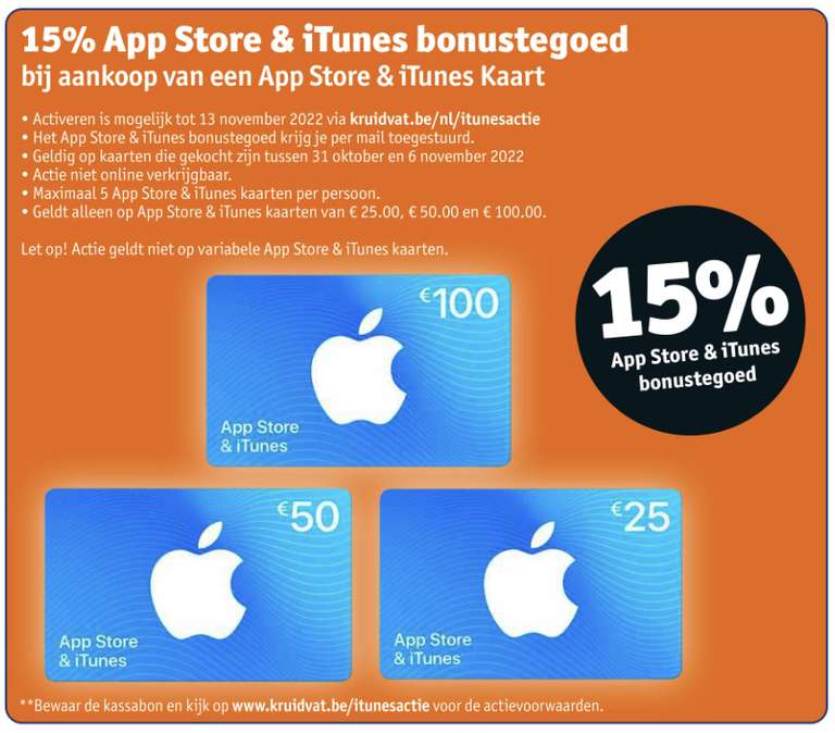 (Kruidvat BE) 15% App Store & iTunes bonustegoed