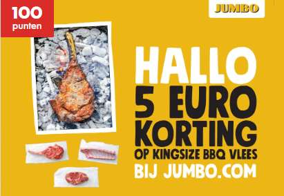 100 hemapunten - €5,- korting bij een online bestelling van kingsize bbq vlees via Jumbo.com of de Jumbo app