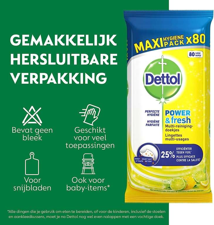 Dettol Power en Fresh Allesreiniger Doekjes Citrus 4 x 80 stuks - Grootverpakking prime deal