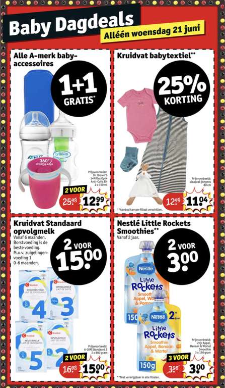 Woe 21 juni: Baby Dagdeals bij Kruidvat, o.a. a-merk baby accessoires 1+1 gratis, Zwitsal babyverzorging 1+1 gratis
