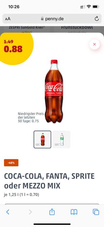 Coca cola 1,25 liter voor 0,88 ex statiegeld bij penny (grensdeal)