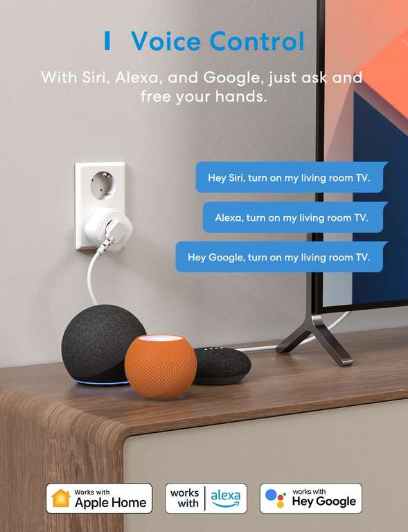 3x Meross slimme stekker (o.a. Homekit, Alexa, Google Assistant) voor €30,25 @ Amazon NL