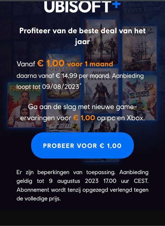 Ubisoft + vanaf 1 euro voor 1 maand