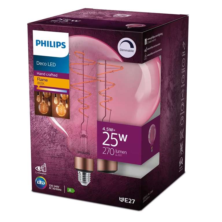 Philips - 2-pack - 4,5 W-25 W - Dimbare Lamp - DECO LED @ Dagknaller