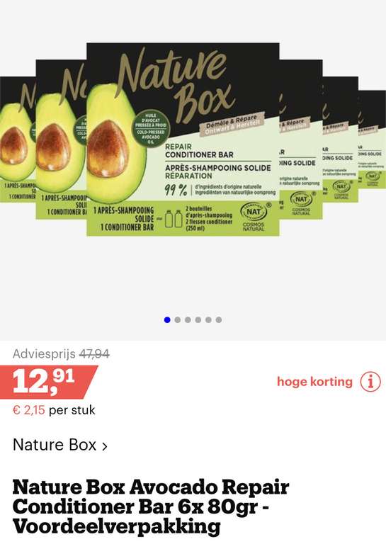 [bol.com] Nature Box Avocado Repair Conditioner Bar 6x 80gr - Voordeelverpakking €12,91