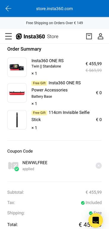 Insta360 ONE RS (Twin Edition) + extra gratis batterij + selfie stick