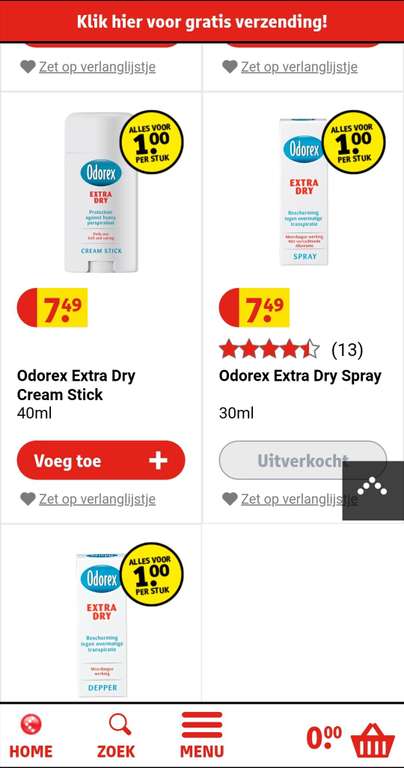 Odorex Extra Dry 1 euro bij Kruidvat