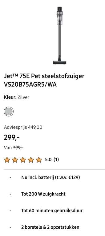 Samsung Jet 75E Pet + gratis extra accu