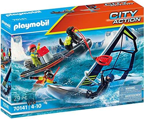 Playmobil 70141 City Action Redding op zee: redding met poolzeiler met rubberen sleepboot en hond