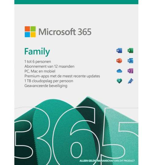 Office 365, 1 jaar, 6 gebruikers (6x1TB Onedrive)