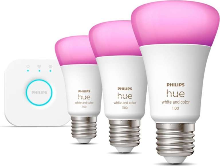 Philips Hue White and Color Starter Pack met 3 lampen (1100 lumen) + Bridge voor €99 @ Coolblue