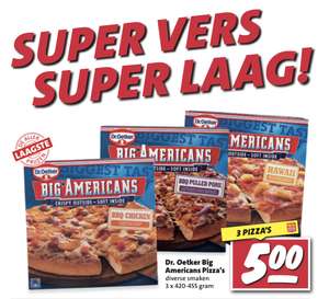 3 stuks Dr. Oetker Big Americans Pizza voor €5,- @ Nettorama