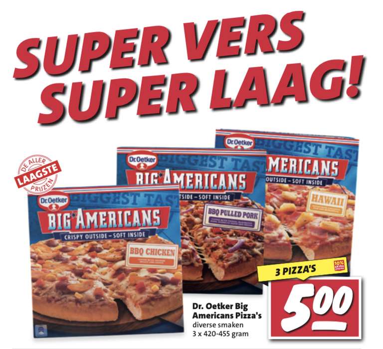 3 stuks Dr. Oetker Big Americans Pizza voor €5,- @ Nettorama