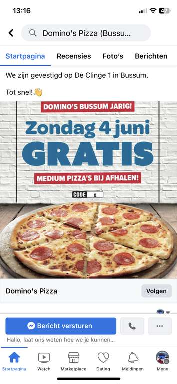 Gratis pizza Domino: Bussum