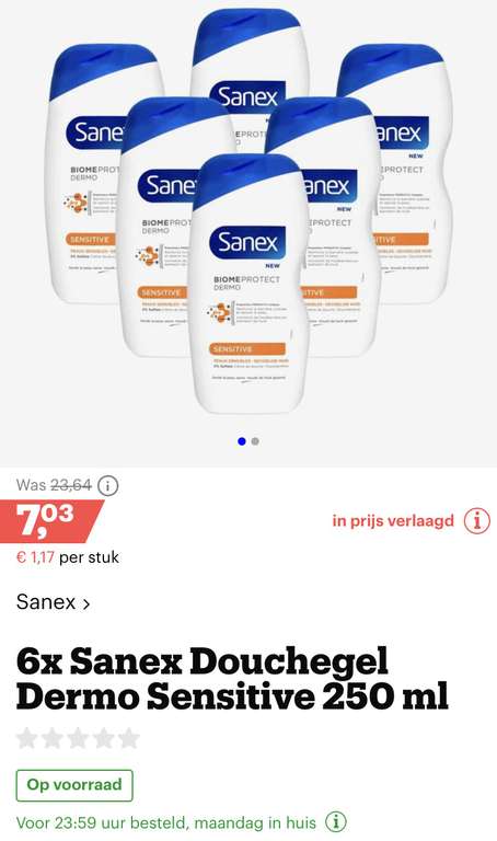 [bol.com] 6x Sanex Douchegel Dermo Sensitive 250 ml €7,03