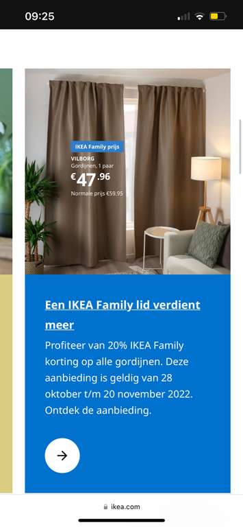 Ikea family leden: 20% korting op gordijnen