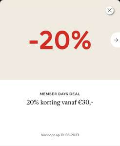 Member days H&M 20% korting vanaf €30 besteding