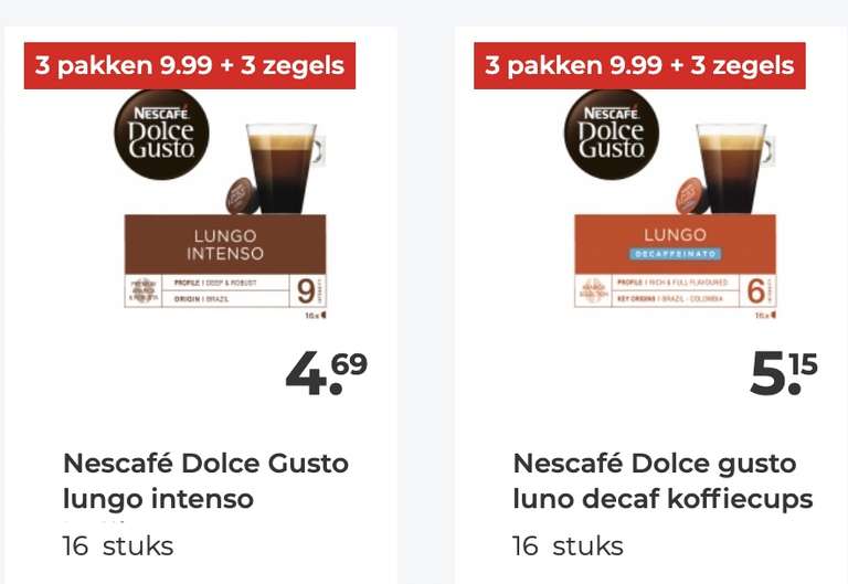 [Hoogvliet] Nescafé & Starbucks Dolce Gusto 12-16 stuks, 3 pakken voor 9,99 €