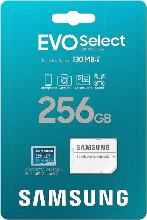 Samsung EVO Select microSDXC 256GB Geheugenkaart + SD adapter voor €15,40 @ Amazon NL