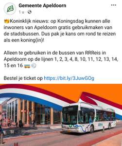 (Lokaal) Apeldoorn - Gratis reizen met de bus op Koningsdag