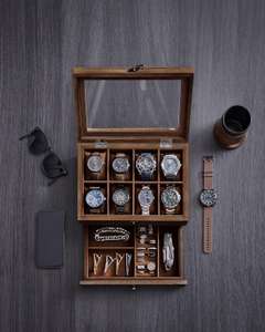 Songmics horlogebox met 8 vakken van massief hout