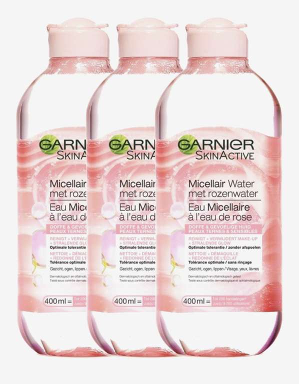 Garnier SkinActive Micellair Reinigingswater met Rozenwater 3x400ml voor €11,24 || Bol.com