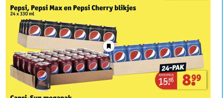 Tray van 24 blikjes Pepsi (max) of cherry €8.99