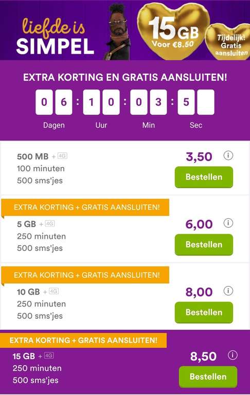 Simpel 15GB voor €8,50 + gratis aansluiten