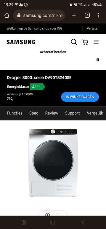 [ING portal] Samsung Droger 8000-serie DV90T8240SE